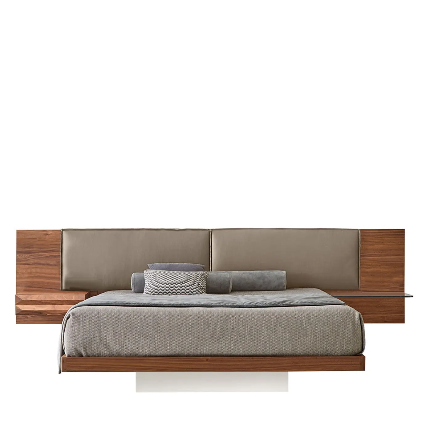 Letto matrimoniale York Soft in pelle stone e noce canaletto