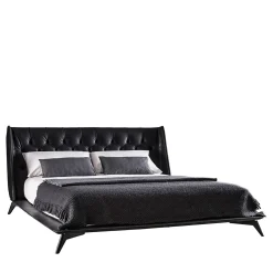 Letto 5700 Opera in pelle nera con testiera Capitonné