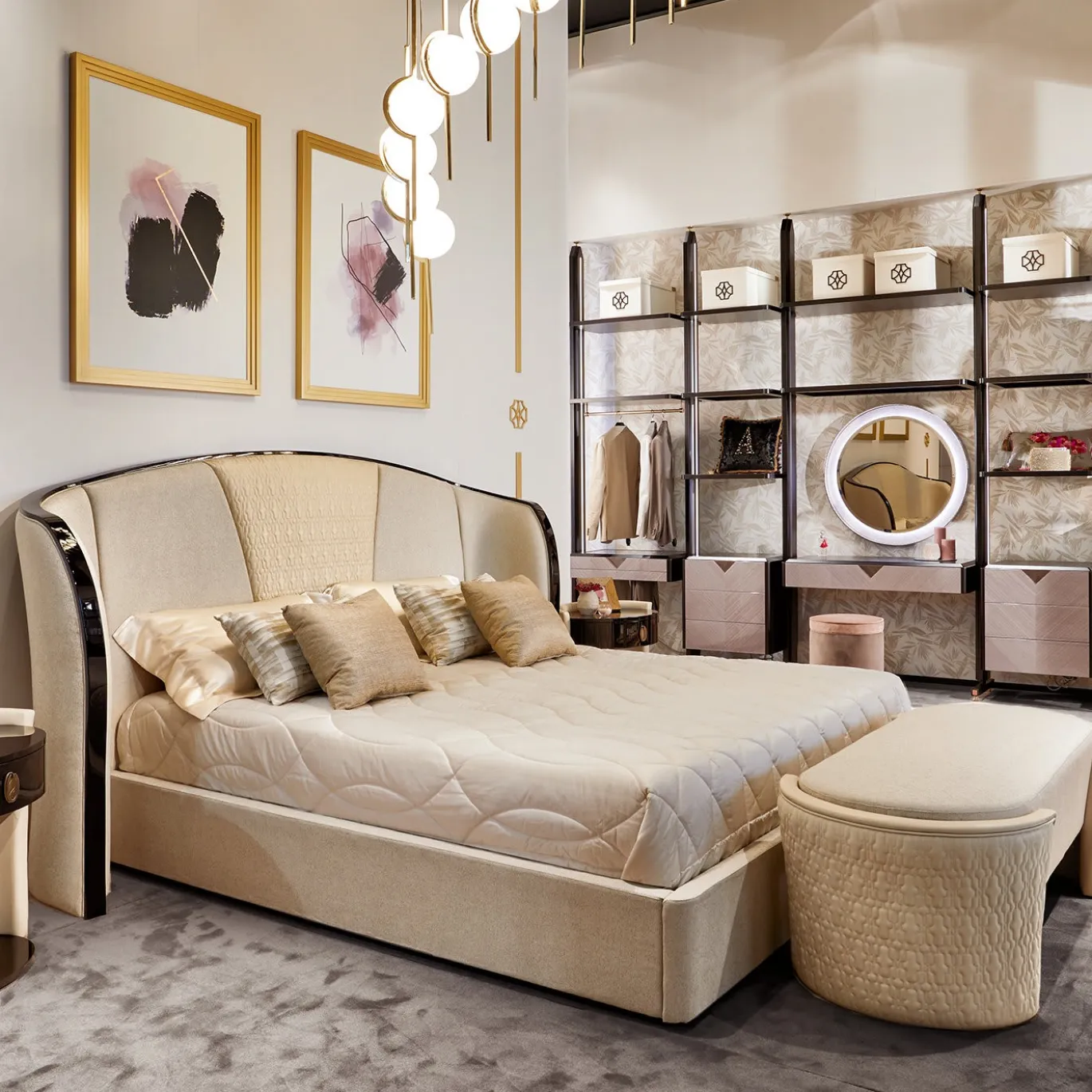 Letto Romantic con dettagli in pelle bianca