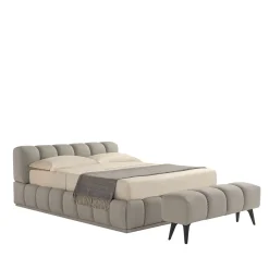 Letto Sacai con contenitore e panca in pelle grigia