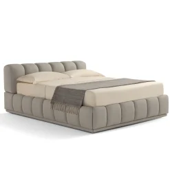 Letto Sacai con contenitore e panca in pelle grigia