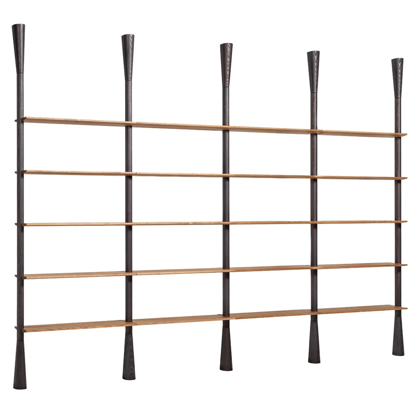 Libreria a Parete Paw L in Legno con Finiture Lucide Carbon e Miele