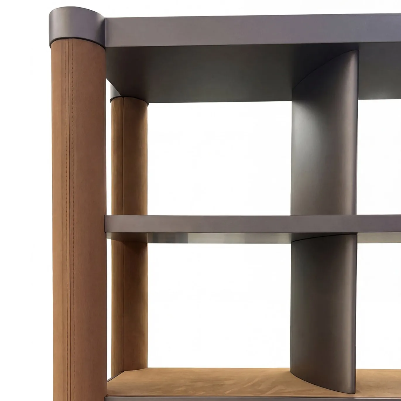Libreria Bon Ton in legno laccato con rivestimento in eco nabuk
