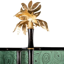 Libreria Corniglia Bamboo grande laccata nera lucida con pannelli verde acqua