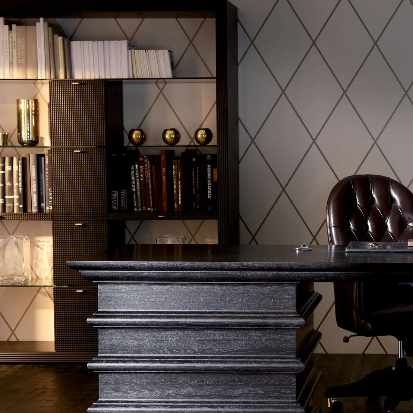 Libreria Dimitri in legno nero con cassetti