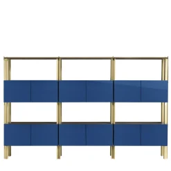 Libreria Flexor in legno laccato lucido blu e alluminio di Robert Stadler