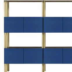 Libreria Flexor in legno laccato lucido blu e alluminio di Robert Stadler