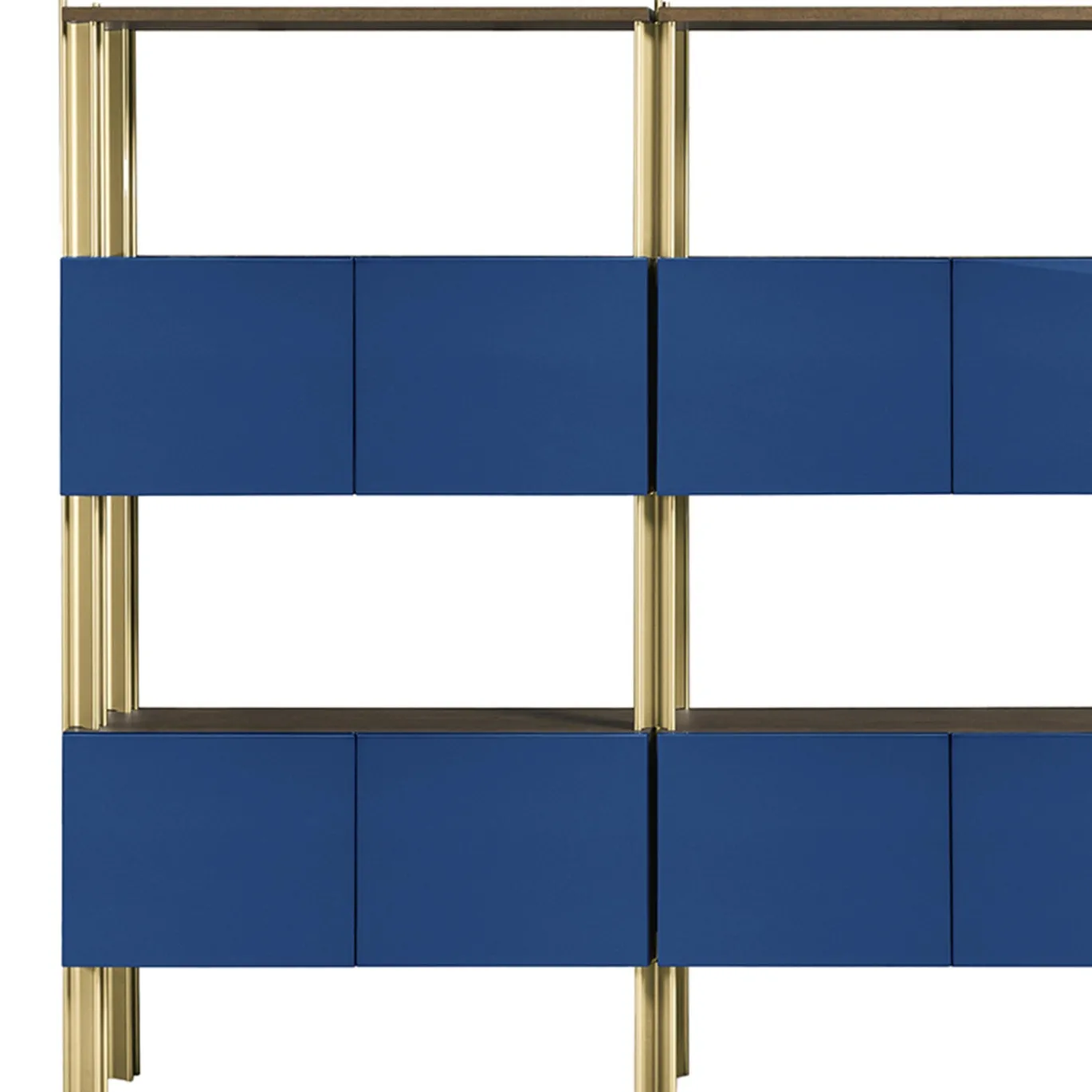 Libreria Flexor in legno laccato lucido blu e alluminio di Robert Stadler