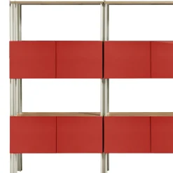 Libreria Flexor in legno laccato lucido rosso e alluminio di Robert Stadler