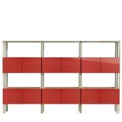Libreria Flexor in legno laccato lucido rosso e alluminio di Robert Stadler