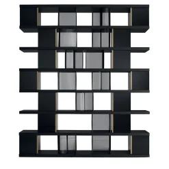 Libreria in Legno Nero con Dettagli in Bronzo