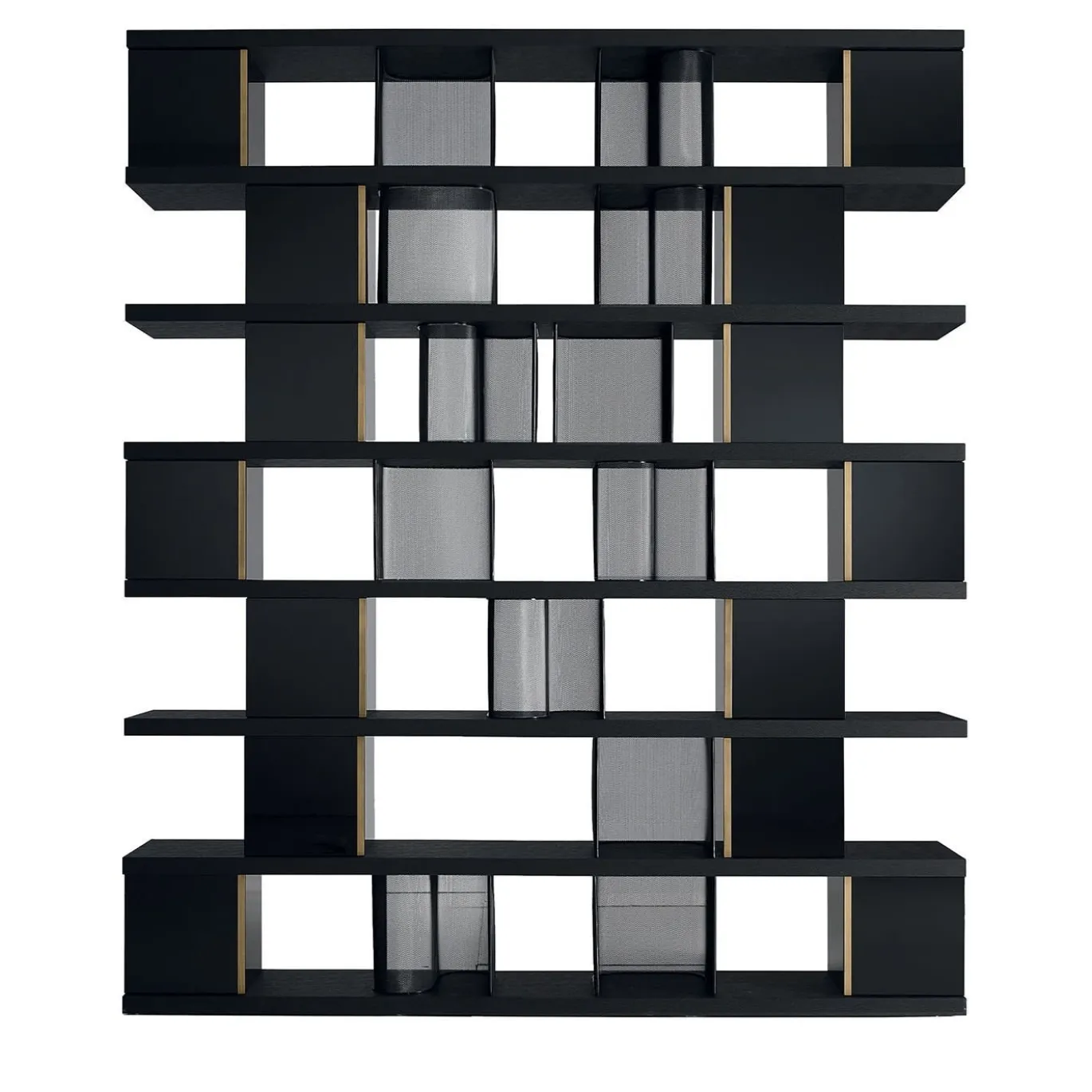Libreria in Legno Nero con Dettagli in Bronzo