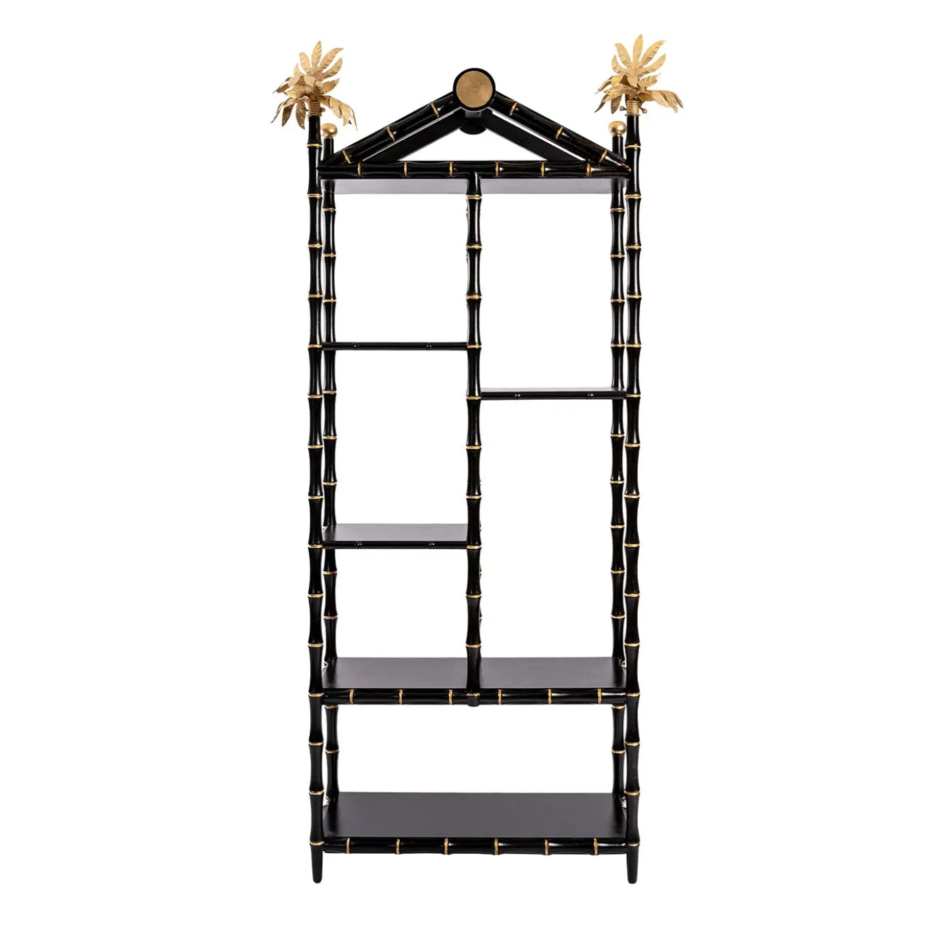 Libreria Manarola Bamboo piccola laccata nera lucida e foglia d'oro