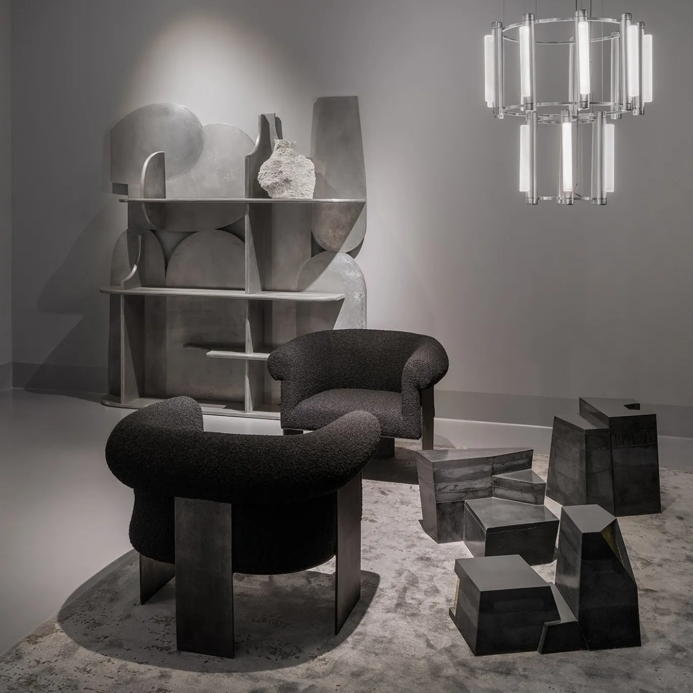 Libreria Mimas in legno placcato argento