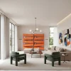 Libreria M19 in legno laccato arancione e metallo
