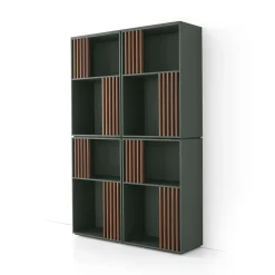 Libreria Mondrian Verde Amazzonia con Accenti in Legno di Frassino