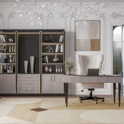 Libreria Nera e Marrone con Porte in Eucalipto della Collezione Studio Privè