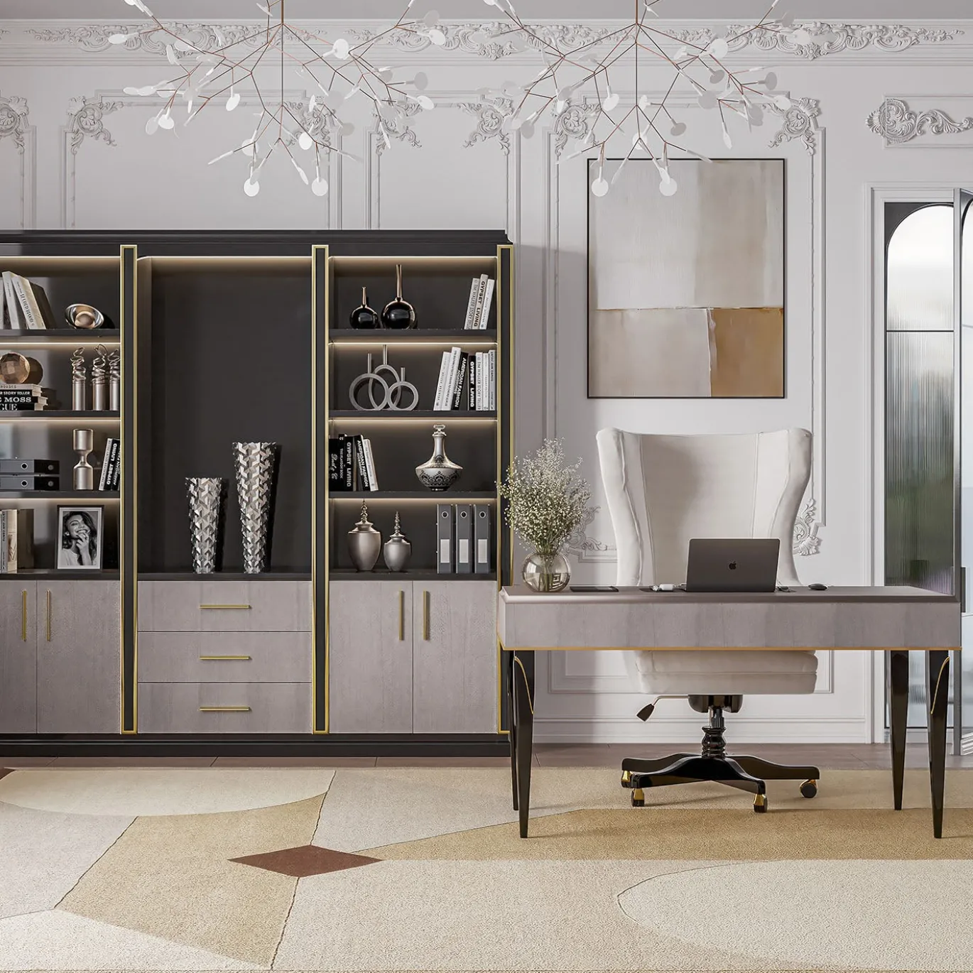 Libreria Nera e Marrone con Porte in Eucalipto della Collezione Studio Privè