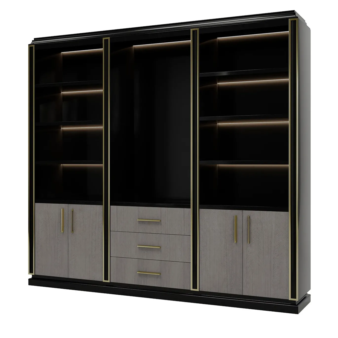 Libreria Nera e Marrone con Porte in Eucalipto della Collezione Studio Privè