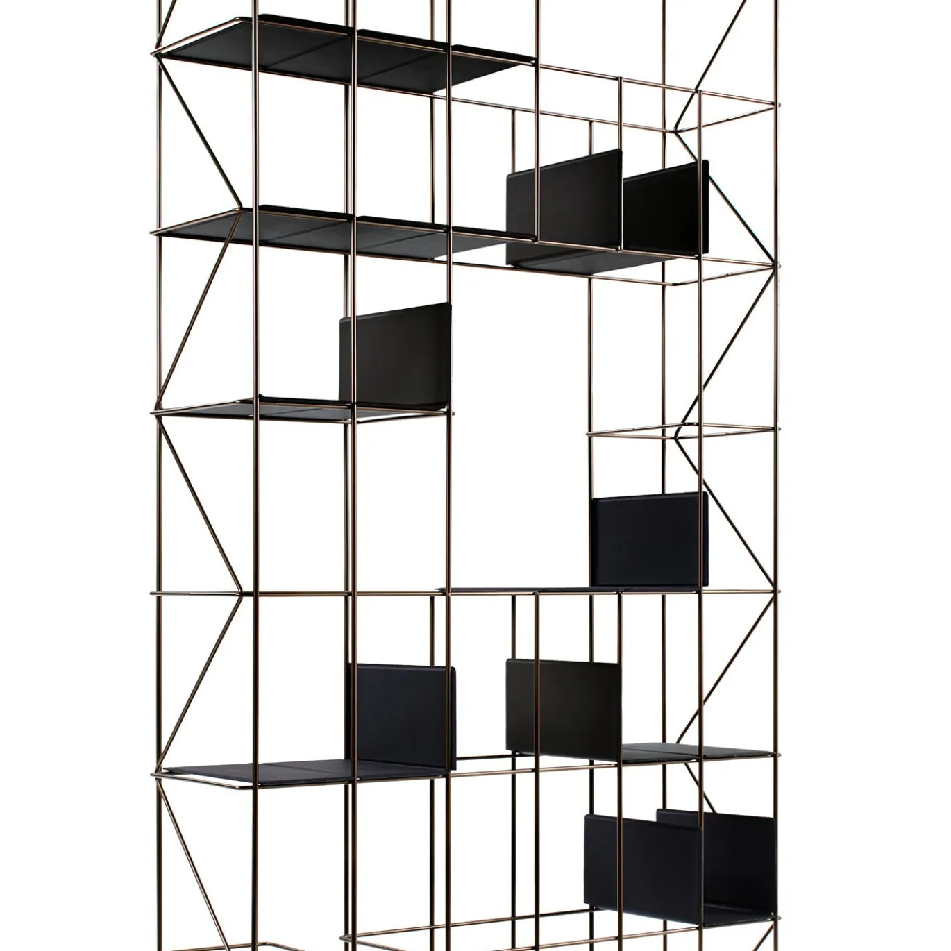 Libreria Network in metallo bronzo con ripiani in grafite di Neuland Paster & Geldmacher
