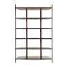 Libreria Petra in metallo rosso con mensole in vetro bronzo curvato