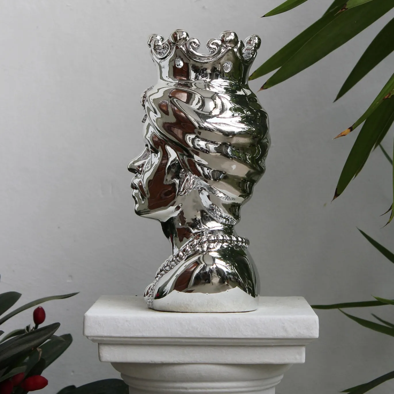 Lipari testa di Moro Uomo Scultura in marmo argento