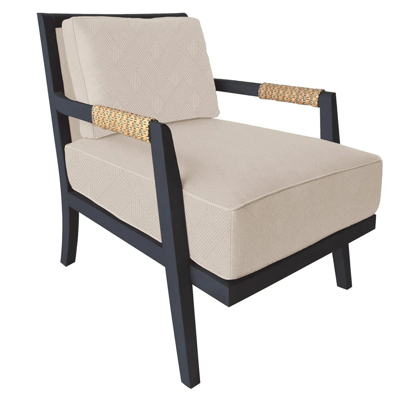 Lounge Chair Dan in pelle beige e legno di frassino nero