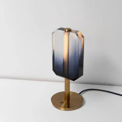 Lucente Lampada da Tavolo in Bronzo e Paralume Viola