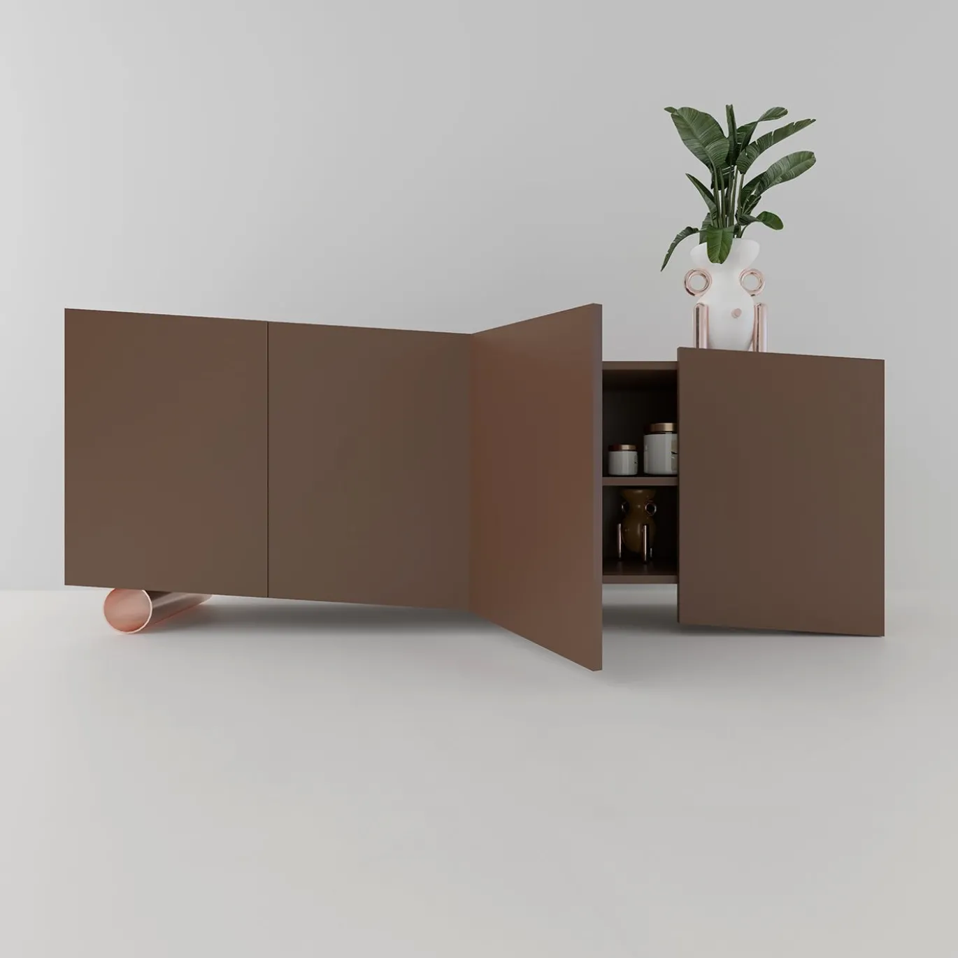 Madia asimmetrica M19 in legno laccato marrone