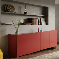 Madia asimmetrica M19 in legno laccato rosso
