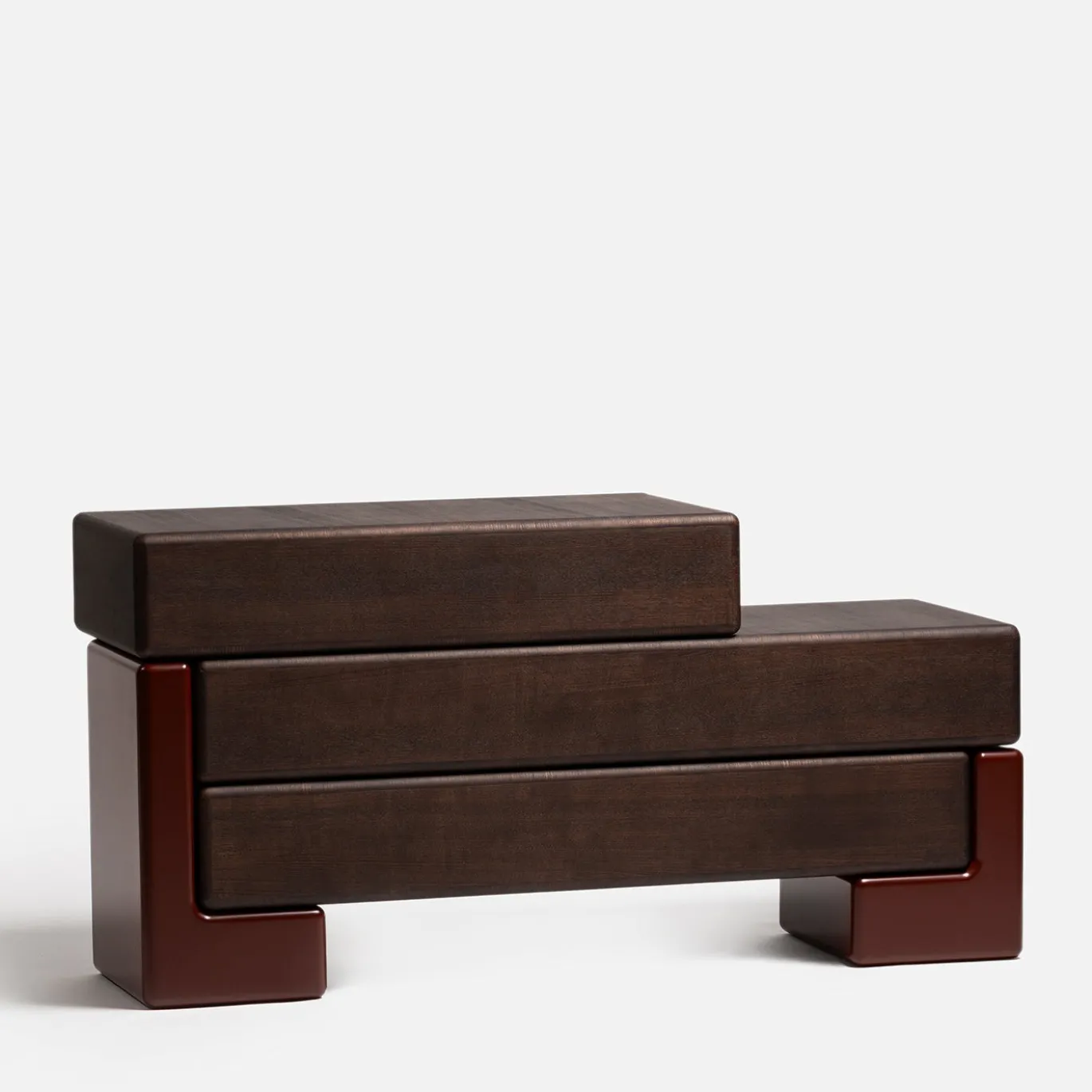 Madia Brick D con Base Laccata Rosso Amarone e Cassetti in Legno Finitura Moka Lucidi