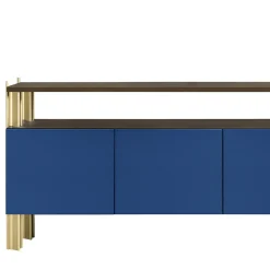 Madia da pranzo Flexor in legno laccato lucido blu e alluminio di Robert Stadler