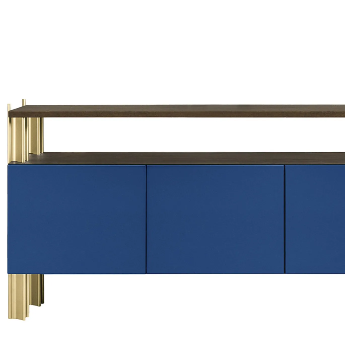 Madia da pranzo Flexor in legno laccato lucido blu e alluminio di Robert Stadler
