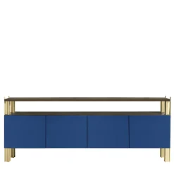 Madia da pranzo Flexor in legno laccato lucido blu e alluminio di Robert Stadler