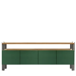 Madia da pranzo Flexor in legno laccato lucido verde e alluminio di Robert Stadler