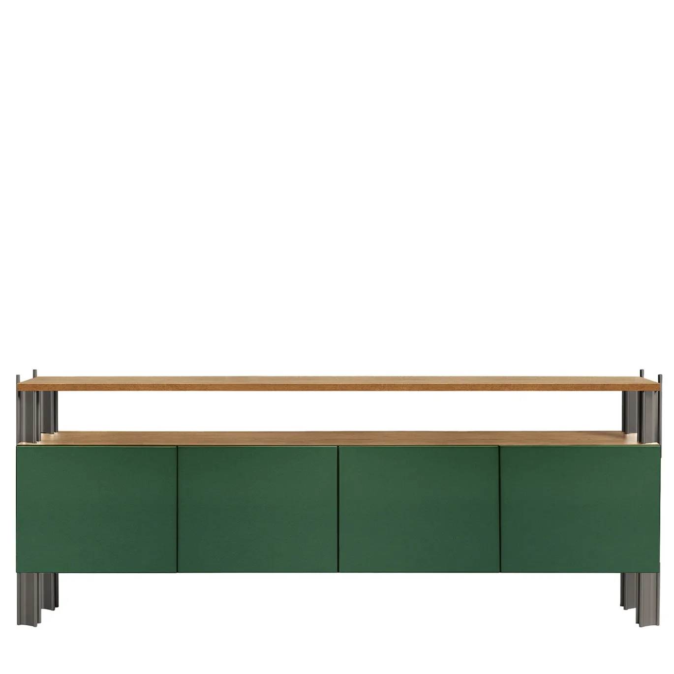 Madia da pranzo Flexor in legno laccato lucido verde e alluminio di Robert Stadler