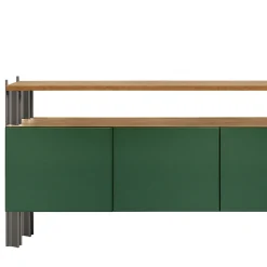 Madia da pranzo Flexor in legno laccato lucido verde e alluminio di Robert Stadler
