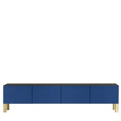 Madia living Flexor in legno laccato lucido blu e alluminio di Robert Stadler