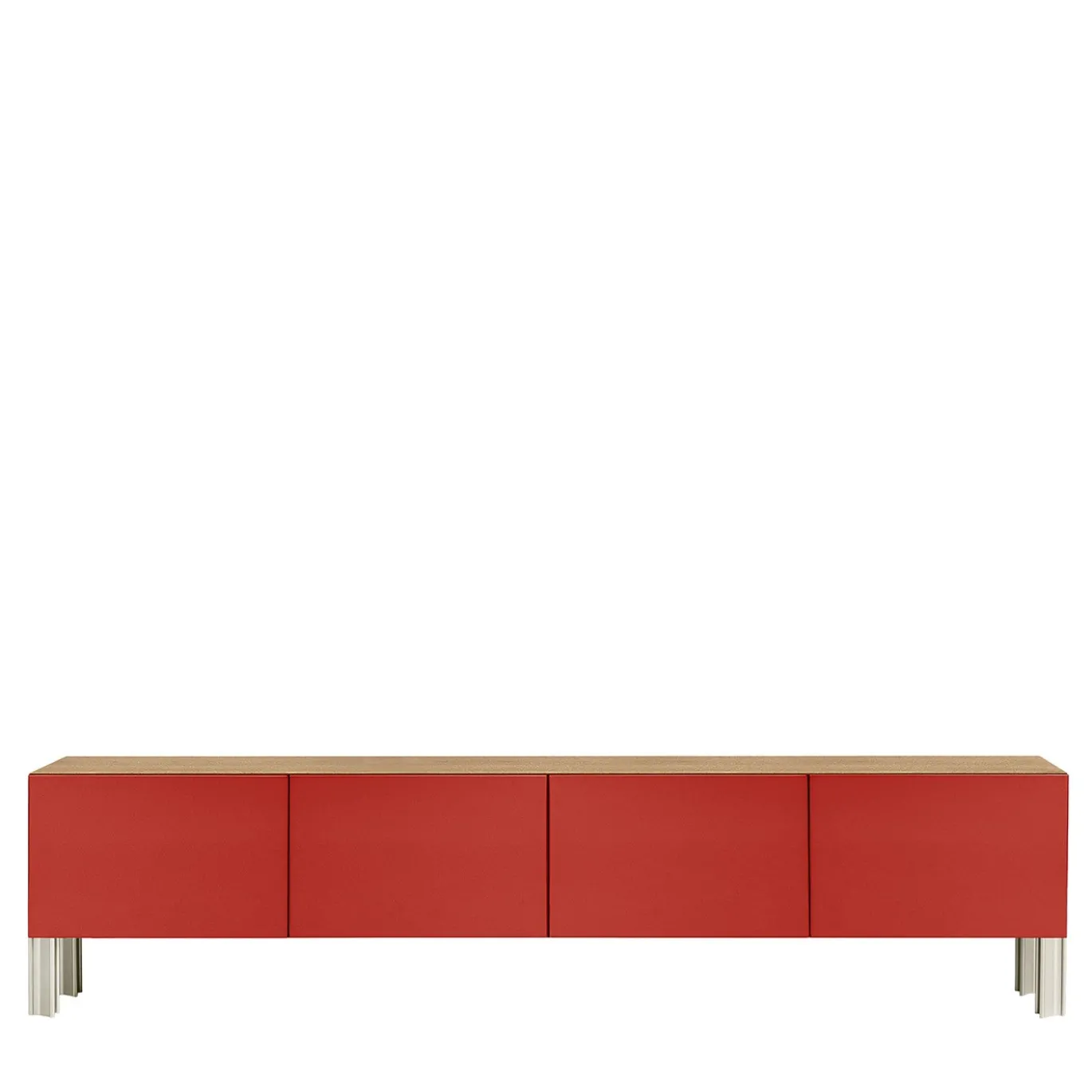 Madia living Flexor in legno laccato lucido rosso e alluminio di Robert Stadler