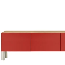 Madia living Flexor in legno laccato lucido rosso e alluminio di Robert Stadler