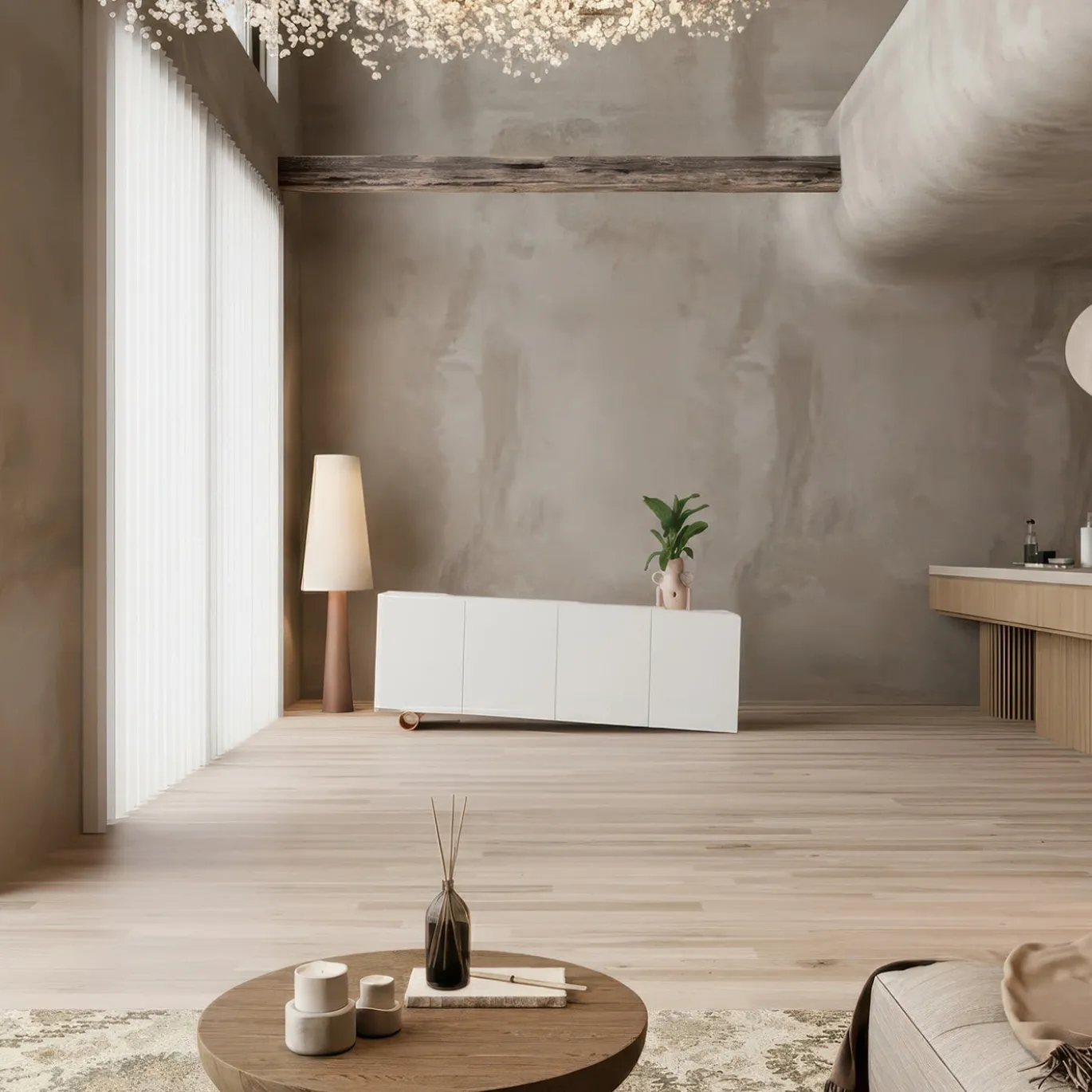 Madia M19 Asimmetrica in Legno Laccato Bianco