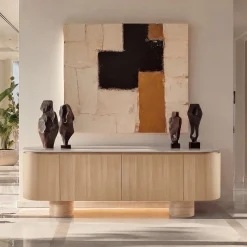 Madia Soffio in rovere con top in travertino