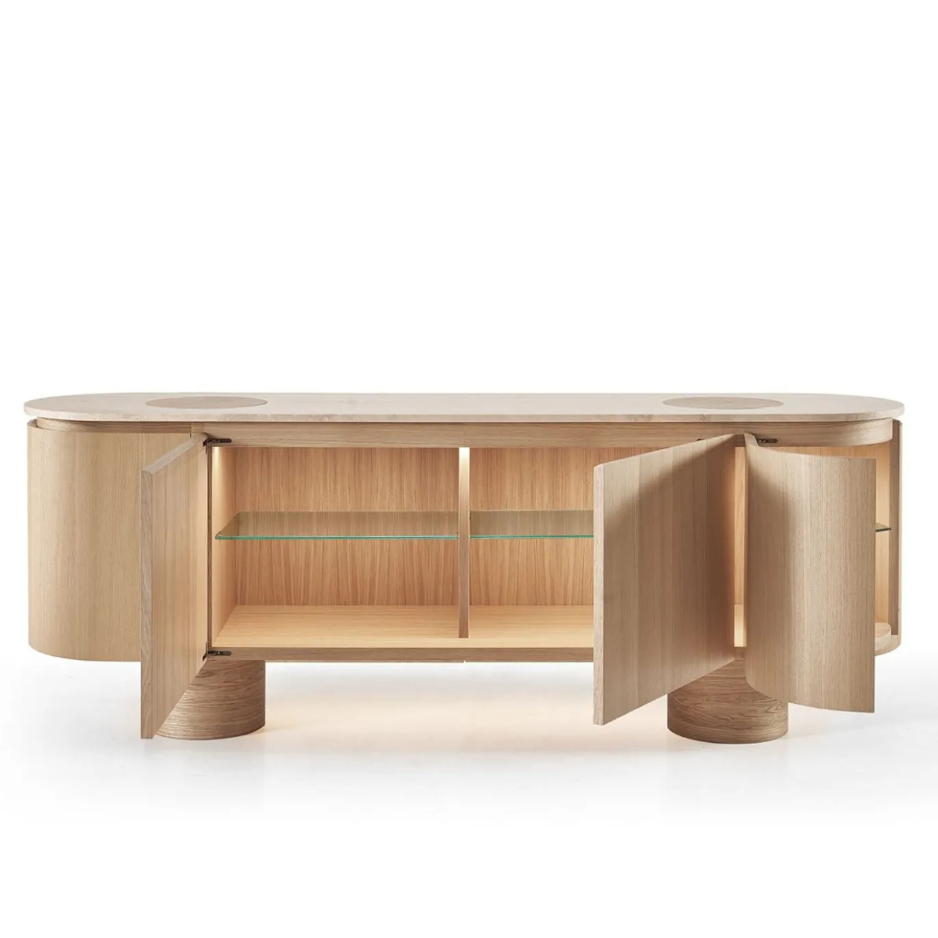 Madia Soffio in rovere con top in travertino