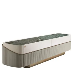 Majestic Sideboard in Pelle e Piano in Marmo Verde