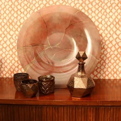 Marmo Piatto grande rosa con oro