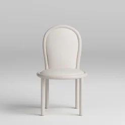 Masa Soul White Leather And Glossy Tortora Wood Dining Chair