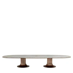 Mizar Base in Bronzo Fuso con Piano in Marmo Calacatta Tavolo da Pranzo Grande