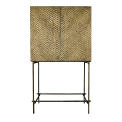 Mobile bar con finitura a squama dorata e base in ferro