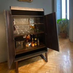 Mobile Bar Didier in Ebano con Cinghie in Pelle