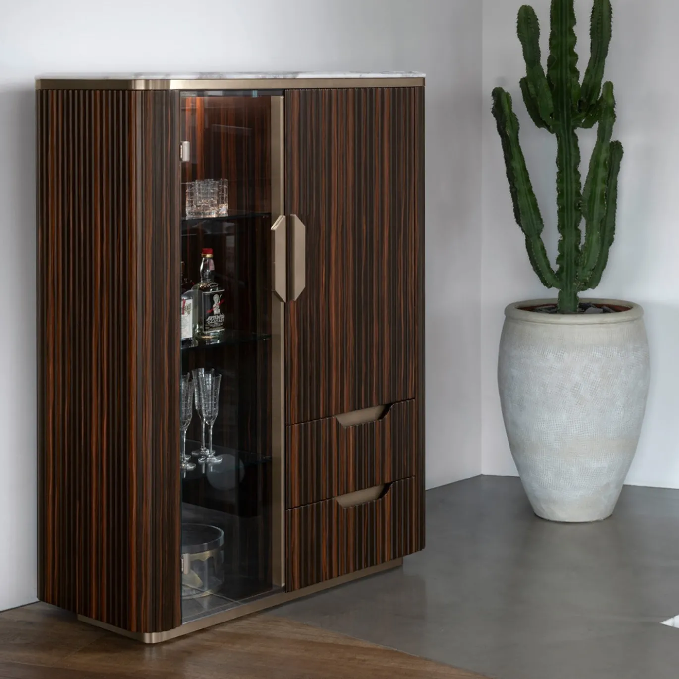 Mobile Bar Luxor in Legno con Vetrinetta